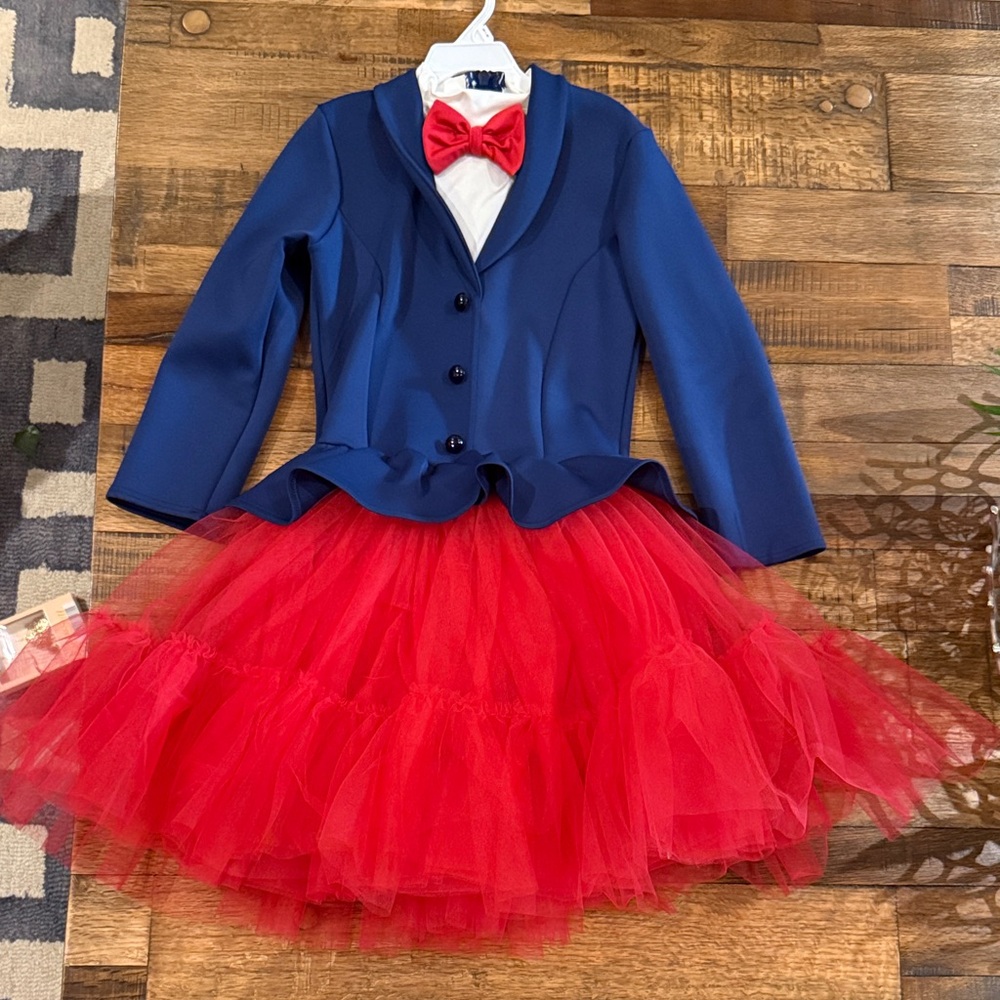 Mary Poppins Costume- Blue Blazer with Red Tulle Skirt and Bow Tie